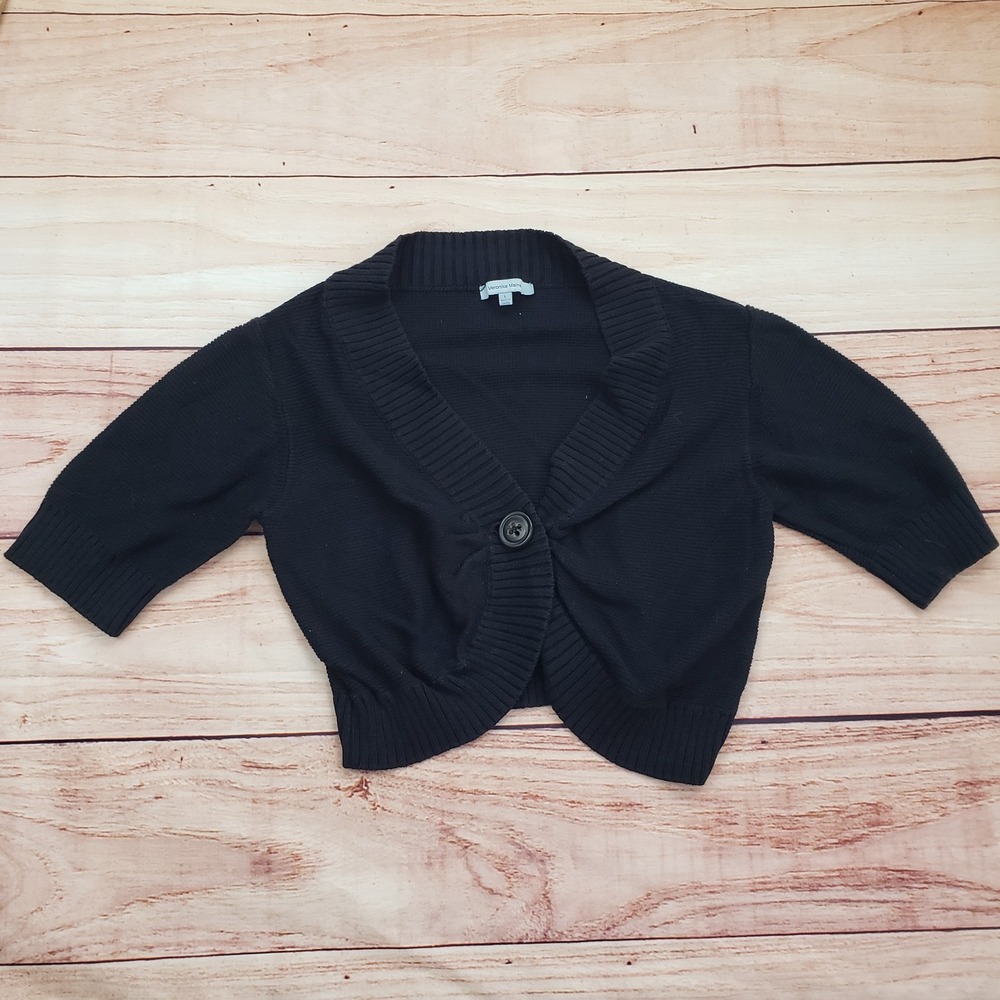 Veronika Maine Sweater Womens Large Black Cropped Cardigan Button Front Cotton